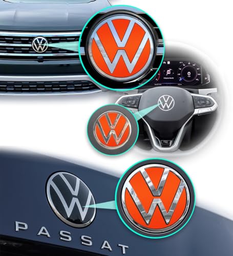 Image of IPG Decal Made for VW 2021 Passat Polo Tiguan Golf Rear /Front Emblem Logo Decals Stickers Set (4 Units) (Reflective Orange)