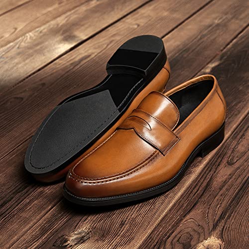 Frasoicus Mens Dress Shoes Slip-On Shoes Genuine Leather Loafers Shoes For Men Brown #TOP4