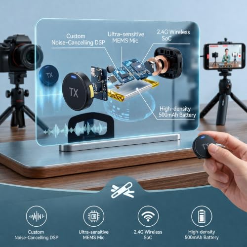 Image of Wireless Lavalier Microphone for iPhone & iPad, Plug & Play Dual Lapel Mic with Noise Reduction, 2.4GHz Wireless Transmission, Real-Time Monitoring, Mini Clip-On Mic for Vlogging, Podcast,