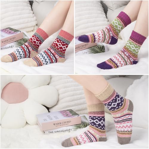 YSense Snug 5 Pairs Womens Thermal Socks Winter Wool Socks, Ladies Breathable Soft Thick Socks Colourful Womens Socks Quality Gifts for Women
