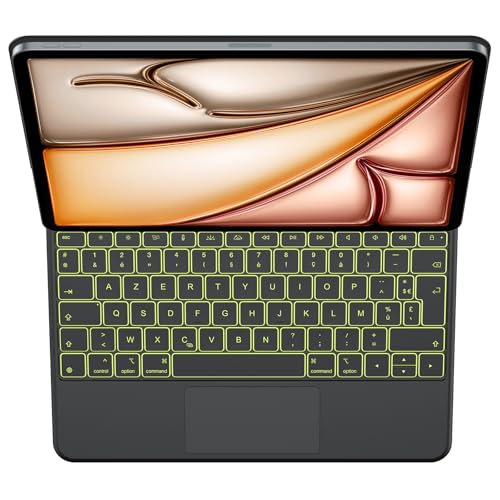 OMOTON Clavier AZERTY pour iPad Air 13 Pouces (M4/M3/M2) Magic Keyboard iPad Pro 12.9 (6/5/4/3 Gen), Pavé Tactile Intégral, Étui Clavier sans Fil...