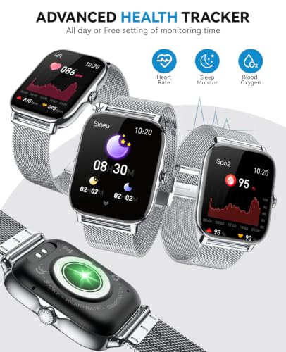 Image of Smart Watch for Women Men- Answer /Make Call, IP68 Waterproof Fitness Tracker with Sleep Monitor,Smartwatch for Andriod iPhone Compatible (Silver Case w /Starlight & Siliver Milanese Band, 1.91)