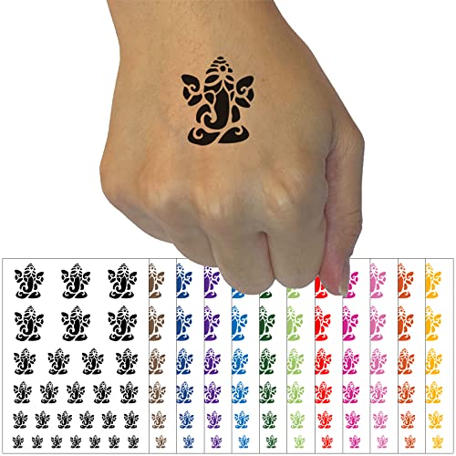 Ganesha Elephant Hindu Deity God Meditating Temporary Tattoo Water Resistant Fake Body Art Set Collection - Light Blue (One Sheet)