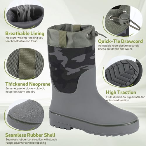 Showave Kid's Rain Boots for Boys Girls Waterproof Durable Rubber Boots Easy-on Outdoor Unisex-Child Mud Boots4