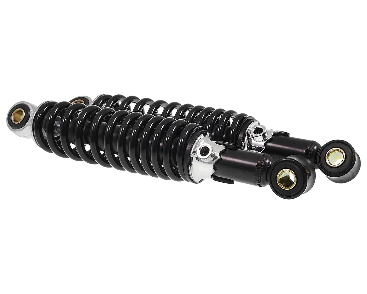 Stoßdämpfer Set 240mm + 260mm Tieferlegung Simson KR51 / 51/1 / 51/2 – 5-fach verstellbar – inkl. Reduzierhülsen – Set vorne & hinten – schwarz – für 8 & 10 mm Bolzen