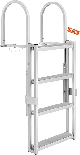 VEVOR Escalera retráctil para muelle con pedales antideslizantes, escalera para barco pontón de 56 a 68 pulgadas de altura total ajustable, escalera