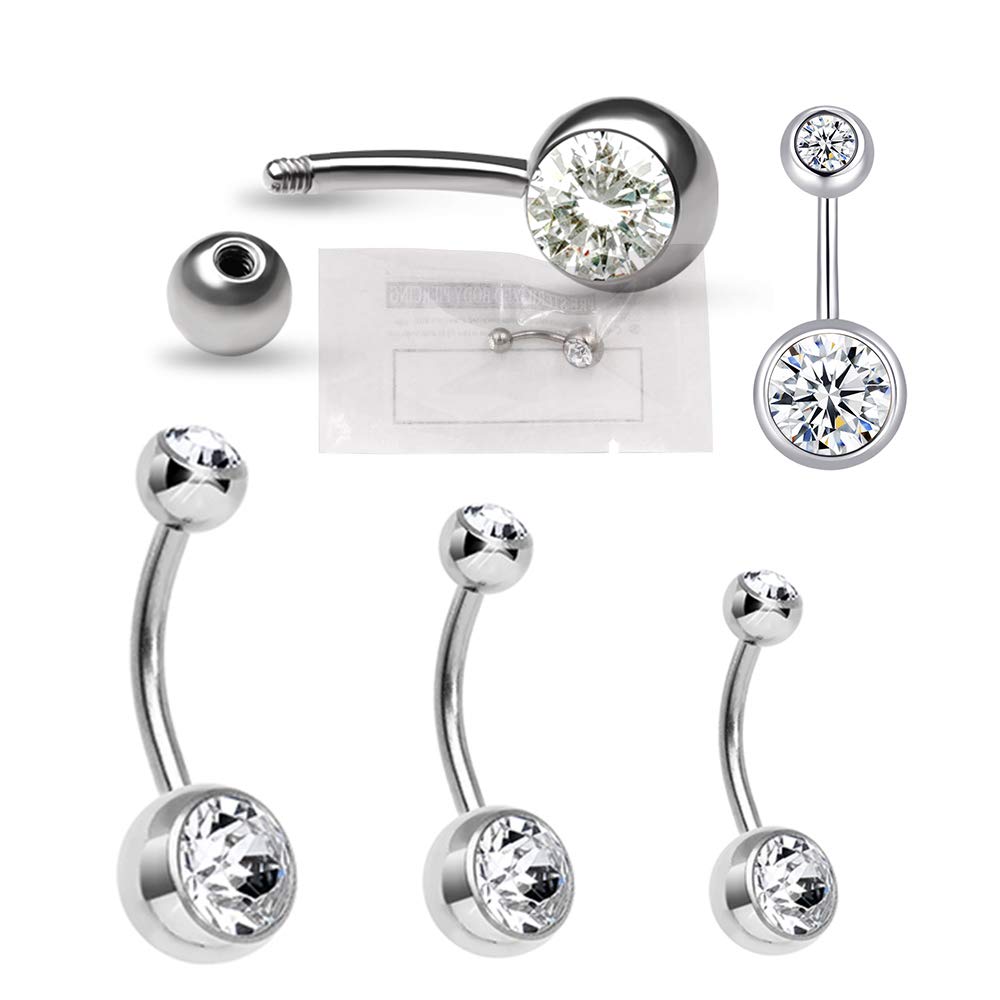 WARRIOR Piercing de ombligo banana con ombligo Peter blanco Titanio estéril 14G (1,6 mm) con 2 bolas Barra de perforación corporal de una sola pieza PTD-03