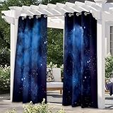 Surwin Outdoor Vorhang Wetterfest, Blauer Raum Verdunklungsvorhänge mit Ösen Oben, Balkon Sichtschutz, Vorhänge Blickdicht, Outdoor Vorhang für Balkon Terrasse Pergola (Blau 1,101x213cm)