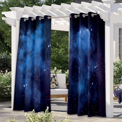 Surwin Outdoor Vorhang Wetterfest, Blauer Raum Verdunklungsvorhänge mit Ösen Oben, Balkon Sichtschutz, Vorhänge Blickdicht, Outdoor Vorhang für Balkon Terrasse Pergola (Blau 1,101x213cm)