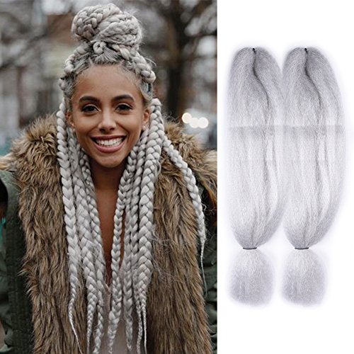 Jumbo Braiding Hair Extension Synthetic 57g 48inch Kanekalon Fiber for Twist Braiding Hair 2PCS Silver(57G Silver) By Leticia