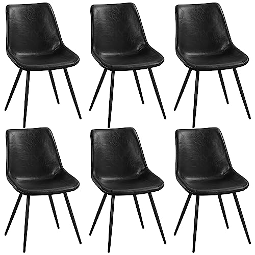 LUNLING Dining Chairs Set Of 2 Mid Century Modern Retro Faux Leather Chair With Walnut Bentwood Upholstered Seat Metal Legs Adjustable Foot For Kitchen Dining Room Chairs Black