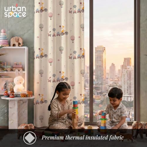 Image of Urban Space 100% Blackout Door Curtains for Kids Room | Digital Printed Nursery & Bedroom Curtain | 100% Light Blocking Eyelet Curtain with Tie Back | 1 Panel (Door - 7 Feet, Cub Caravan)