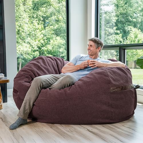 Image of Big Joe Fuf 7Ft Giant Foam Bean Bag Chair, Oversized Couch with Removable Cover for Kids, Teens, Adults, Merlot Cloudweave, 7 Foot | Premium Shredded Foam Filled, Cloudweave, Adult-Sized Comfortable Seating, Supports Up to 300 lbs
