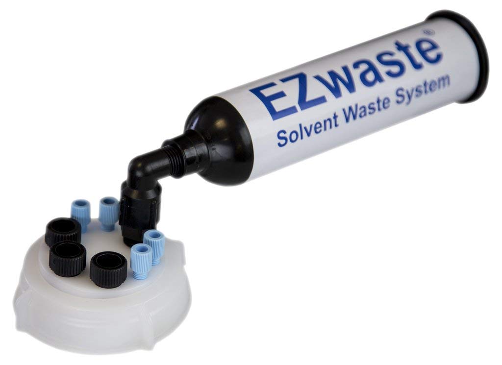 EZwaste HPLC Solvent Waste System, Cap-Only Assembly, 70mm (S70) VersaCap with Four (4X) Ports for 1/8 Inch O.D. Tubing; Three (3X) Ports for 1/4 Inch