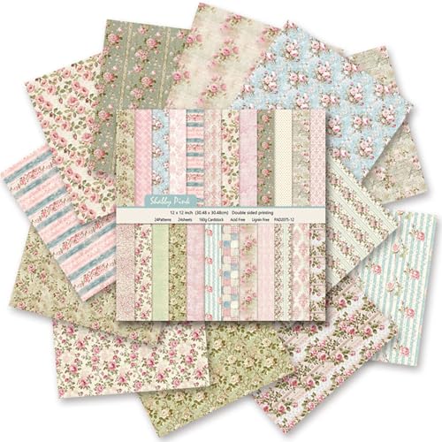 Scrapbook Paper 12x12, 24 Pages/24 Designs Double-sided Floral Cr...