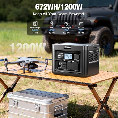 Image of GRECELL H1200 Portable Power Station 1200W, 672Wh LiFePO4 Battery Solar Generator with 10ms UPS, 1200W Solar Power Station, 9 Output Ports for Home Emergency, Outdoor Camping, RV Travel, Laptop TV
