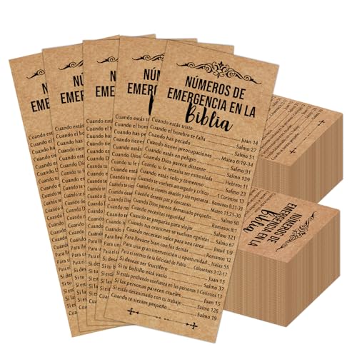 Nezyo 100 Piezas Marcapaginas Cristianos Español Marcador de Versículos Bíblicos Números de Emergencia Regalo Religioso para Pastor Lectura de Biblia Domingo de Iglesia Cumpleaños Navidad (Marrón)