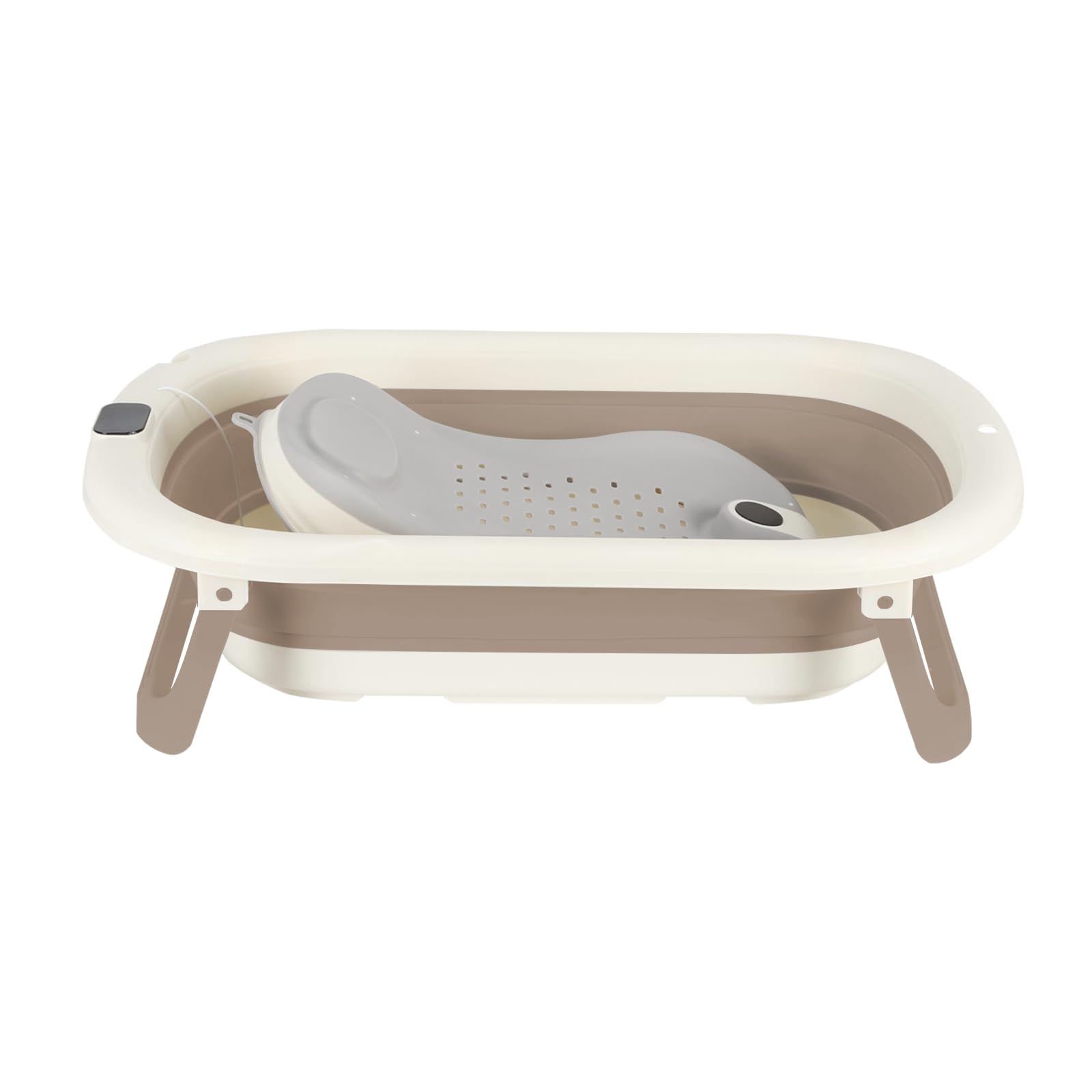 Bañera de bebé plegable con termómetro digital, soporte de ducha y asiento, para recién nacido (Kaki, asiento, 71x43x18.5 cm)
