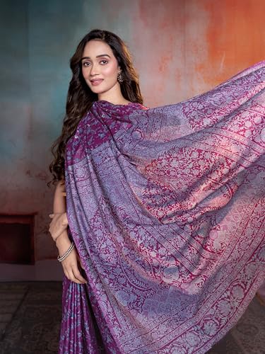 Image of Garden Vareli Floral Print Crepe Saree With Unstitched Blouse Piece