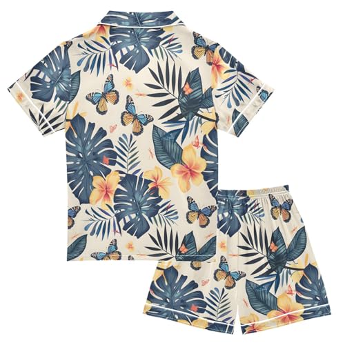 Hawaiian Flower Butterfly Pajamas Set Summer Button Down Sleepwear Pjs Sets Comfy Loungewear2