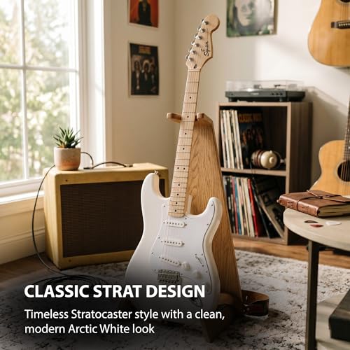 Image of Fender Squier Sonic Stratocaster HT - Arctic White Bundle with Mustang Micro Headphone Amp, Cable, Tuner, Strap, Picks, and Austin Bazaar Instructional DVD