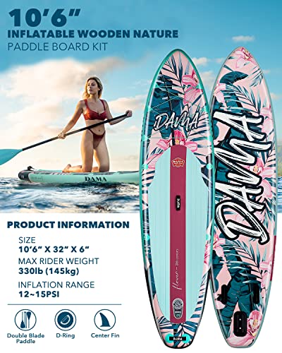 Dama Stand Up Paddle Boards 10'6"*32"*6" Drop Stitch Inflatable Paddle Board Sup Boards Classic Flower W/Leash, Camera Mount, Hand Pump, For Surfing, Travling, Yoga… #TOP1