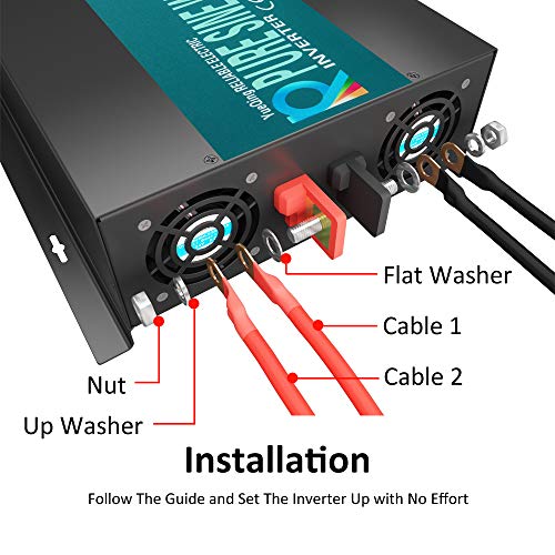 WZRELB 300012FBA Reliable 3000W Pure Sine Wave Solar Power Inverter Off Grid 12V 120V DC AC Power Converter for Home, Black