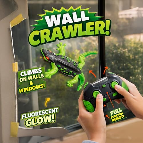 Image of OLV Wall Climbing Lizard Toy Remote Control with LED Eyes | Wall Crawler Gecko | Floor Ceiling Crawling Climbs Walls & Floors | Birthday Gift for Kids 4 5 6 7 8 9 10+ | Rechargeable RC Prank Toy