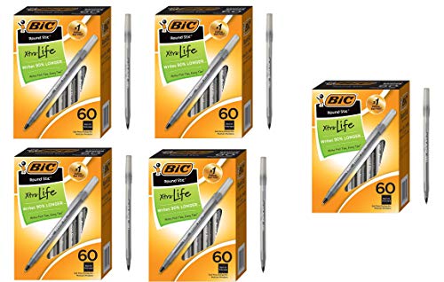 BIC Round Stic Xtra Life Ballpoint Pen, Medium Point (1.0mm), Black, 60-Count - 5 Pack