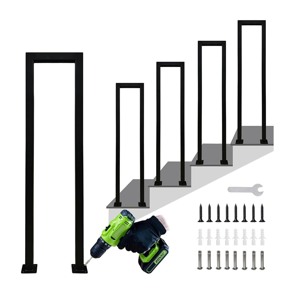 YCZHD Matte Black U-Shaped Staircase Handrails Outdoor & Indoor Steps,Floor Mounted,Non-Slip Wrought Iron Railing for Porch,Loft,Corridor,Garden(Size:85cm/33.47in,Color:Black)