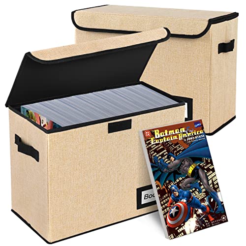 Image of 2 Pack Comic Book Storage Box, Protector Organizer, 15.8 inch X 7.8 inch X 11.8 inch, Collapsible Short Box, Holds 160-180 Books, Container Holder Shelf Bin (Yellow)