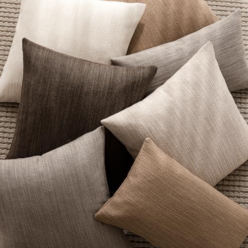 Image of Foindtower Set of 2 Decorative Textured Burlap Linen Throw Pillow Covers Farmhouse Boho Cushion Cover Solid Accent Pillowcase for Couch Sofa Bed Living Room Home Decor, 22x22 Inch,Chocolate