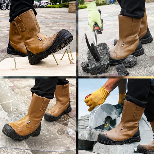 Image of ANDANDA Work Boots for Men, Anti-Smashing /Puncture /Waterproof Steel Toe Boots for Men, Safety Oiled Leather Work Boots, Breathable, Quick Dry