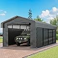 Heavy Duty Metal Carport, 12x20FT Outdoor Carport Canopy with Galvanized Steel Roof and Reinforced Base,Removable Sidewalls & Door, Garage Shelter Shade for Cars,Trucks, Boats, Gray