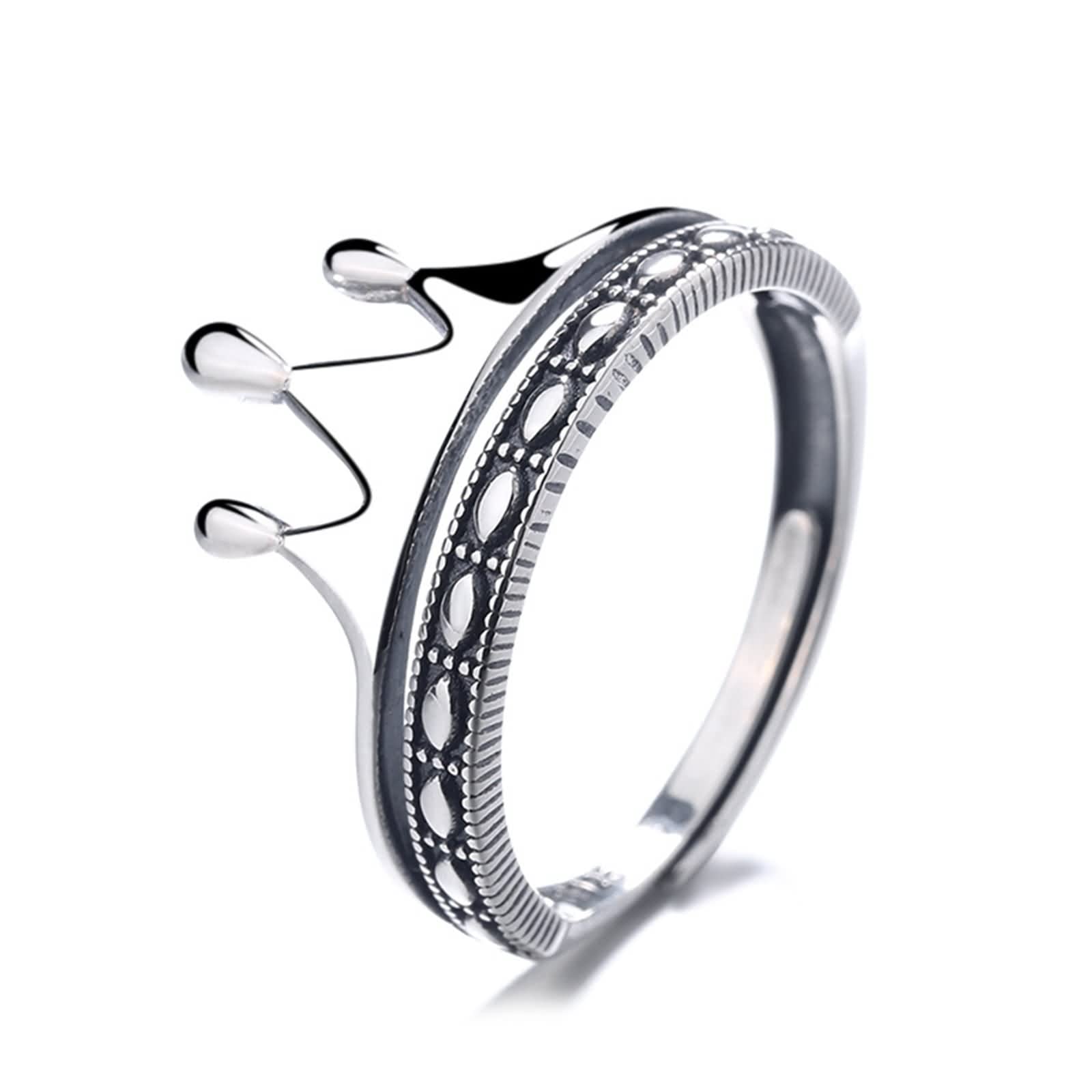 Anelli unici in argento sterling, anelli a corona per donna gioielli alla moda regolabili per lei, Adjustable, Nessuna pietra preziosa