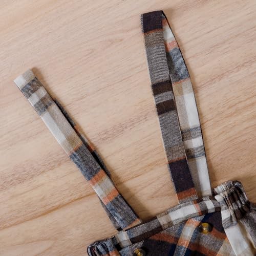 Image of AMMENGBEI Toddler Little Girl Summer Outfits Ribbed Knit Ruffle Tops and Plaid Suspender Skirt Set Kids 2Pcs Clothes