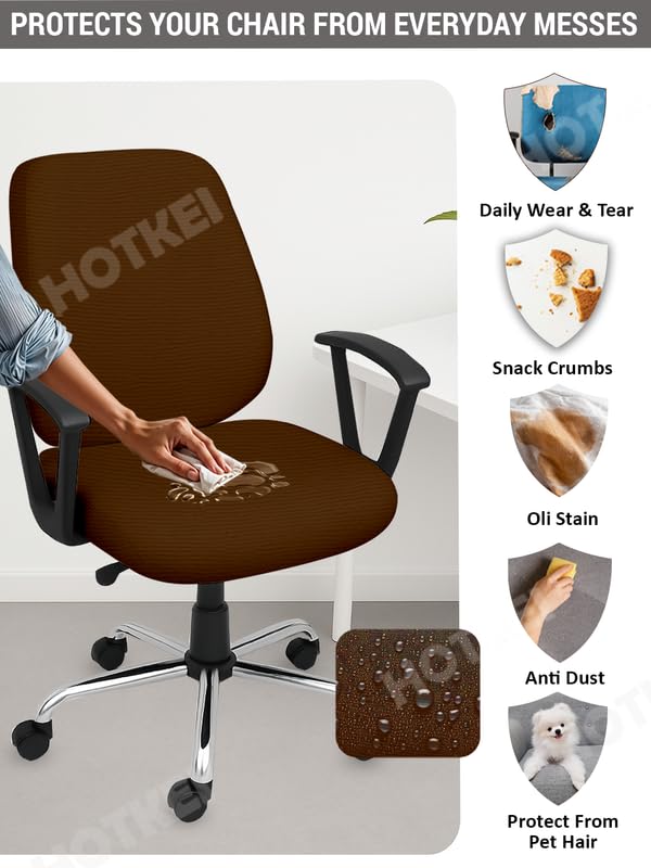 HOTKEI Dark Brown Dry Fit Office Chair Cover Pack of 1 Water Resistant Seat Chairs Covers Stretchable Rotating Computer Slipcovers Protector High Seat Cover for Office Desk Chairs 2 Pcs 1