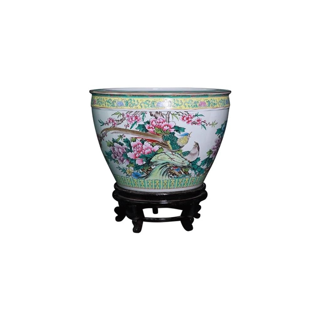 Acquario Ornamenti for Vaso di Loto in Ceramica Dipinta a Mano con peonia Pastello, Acquario for Tartarughe for Uso Domestico, Soggiorno, Cortile Decorazione per Acquario(S)