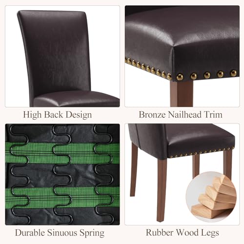 Image of Farmhouse Dining Chairs Set of 6, High Back with Wooden Legs and Nailhead Trim, Modern Fabric Dining Room Chair for Kitchen /Restaurant