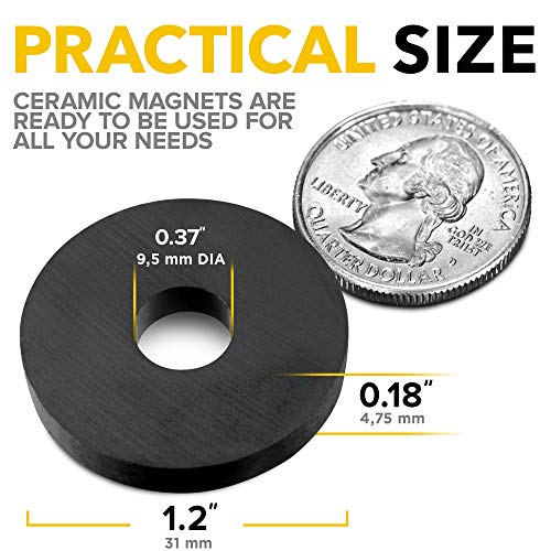 Image of Industrial Ceramic Ring Magnets with Countersunk Hole - 30x4.5mm (1.2 inch x 0.18 inch), 18 Pack - High Strength Ferrite Magnets for Mechanical Mounting & Equipment Applications