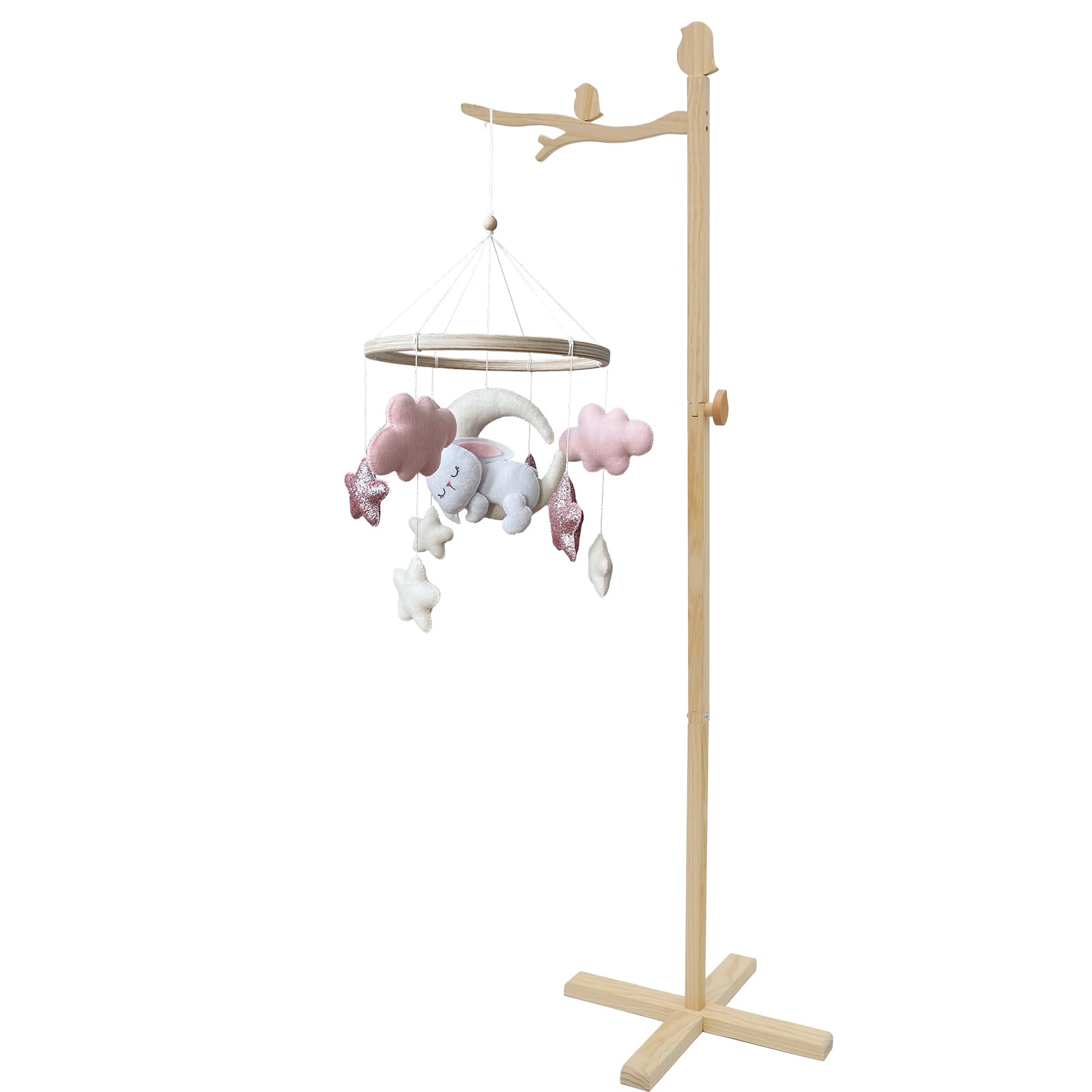 Mobile Halterung Holz für Babybett,135CM Stehend Verstellbarer Ständer Mobile Halterung für Babybett,Aufhängung Windspiele Bettglocke
