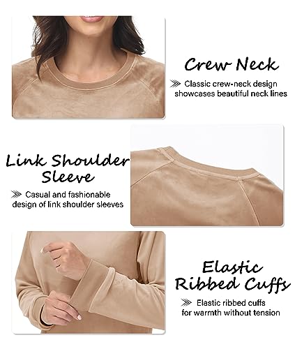 MAGCOMSEN Women's Velour Sweatshirts Crewneck Long Sleeve Casual Pullover Soft Warm Shirts Velvet Tops Winter Fall4