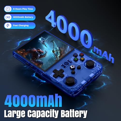 Image of R36MAX Retro Handheld Game Console, 128GB Retro Gaming Console with 4.0 Inch Screen, Portable Video Game Consoles with 4000mAh Battery and Multiple Emulators (128GB-Blue)
