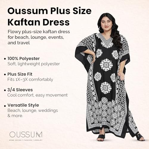 Image of Oussum Women Polyester Casual Long Plus Size Beach Caftan Cover Up Maxi Dress 1X-3X Summer Kaftan Dresses for Women