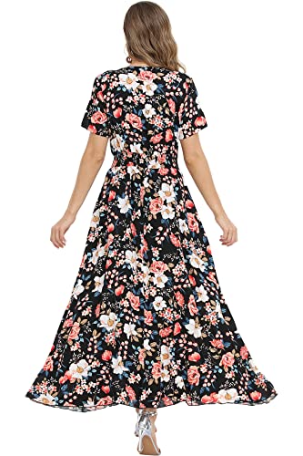 Image of VintageClothing Women's Floral Maxi Dresses Boho Button Up Split Summer Casual Long Dress Beach Party Dress