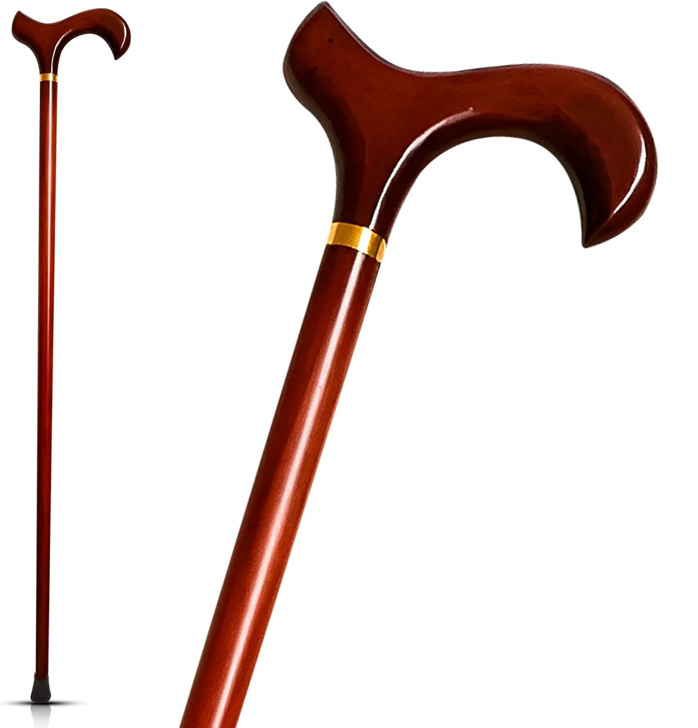 Laska drewniana dla seniorów z uchwytem Derby 92 cm | Dla osób o wzroście od 165 do 185 cm | Stabilna i wytrzymała laska dla mężczyzn i kobiet | Ergonomiczny drewniany kij dla osób