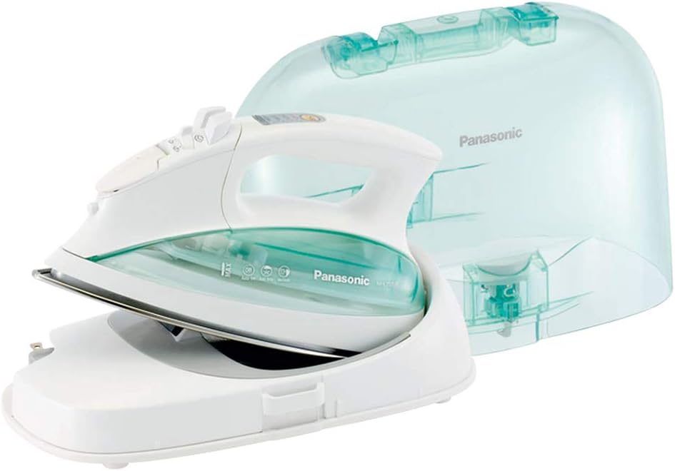 Panasonic Contoured Stainless Steel Soleplate, Vertical, Auto Shut Off, Power Base and Carrying/Storage Case – NI-L70SRW Cordless 1500W Steam/Dry Iron, Standard, Green/White