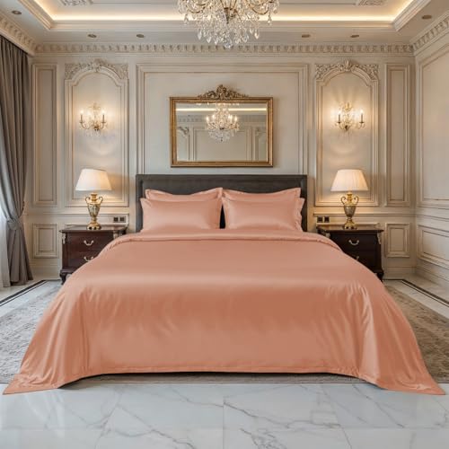 Image of 100% Pure Bamboo Fitted Sheet for King Size Bed - Silky Soft, Breathable & Skin-Safe, Oeko-Tex Certified Premium Bedding, Full Elastic Deep Pocket Bedsheet for Aesthetic Home Decor (King /Rose Gold)