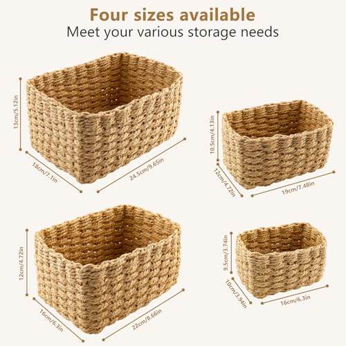 Zosenyer Aufbewahrungskorb Geflochten, 4er Stapelbarer Badezimmer Körbe Aufbewahrung, Storage Basket für Wohnzimmer Küchen Kinderzimmer Bad, Geeignet Als Windel Organizer und Besteckkorb (Coffee)