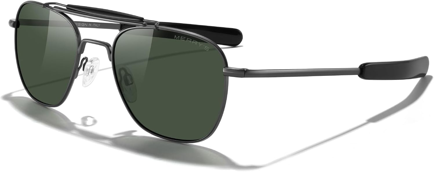 MERRY'S Classic Square Aviator II Military Polarized Sunglasses for Men or Women S8637